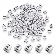 Намистини Акрилові Буква "Z", Кубики, Колір: Білий, Розмір: 6х6х6мм, Отвір 3.2мм, близько 130шт/25г, (13WB15493)