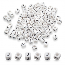 Намистини Акрилові Буква "J", Кубики, Колір: Білий, Розмір: 6х6х6мм, Отвір 3.2мм, близько 130шт/25г, (13WB15504)