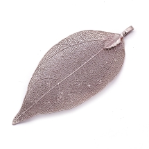 Кулон Натуральний Лист, Гальваніка, Кінцевик з Заліза, Колір: Пурпурний, Розмір: 50 ~ 80x20 ~ 35x1мм, Отвір 3x6мм, (13WB15748)