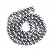 Koraliki Perła Szklane Błyszczące Luźne, Okrągłe, Szary, 10mm, 85szt/85cm/sznur (Q6WB450)