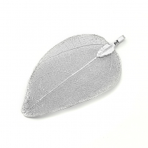 Кулон Натуральний Лист, Гальваніка, Кінцевик з Заліза, Колір: Платина, Розмір: 50 ~ 80x20 ~ 35x1мм, Отвір 3x6мм, (13WB16327)