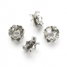 Шапочки для Бусин Двосторонні, в буддійському Стилі, Сплав, Квітка Лотоса, Колір: Античне Срібло, Розмір: 9х5мм, Отвір 2мм, (13WB16424)