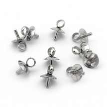 Тримач з Шапочкою під намистини з роззявлений, Нержавіюча Сталь, Колір: Сталь, Розмір: 7x4мм, Пін 0,7 мм, Отвір 1.5мм, (13WB16474)