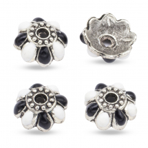 Шапочки для Бусин з Металу і емалі, Квітка, Колір: Чорний, Розмір: 9х4мм, Отвір 2мм, (13WB16538)