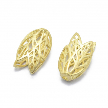 Шапочки для Бусин, Латунь, Лист, Філігранні, Колір: Без Покриття, Розмір: 16x9x5мм, Отвір 2мм, (13WB16555)