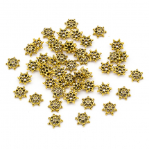 Шапочки для Бусин з Металу, Квітка, Колір: Античне Золото, Розмір: Діаметр 9мм, Товщина 3 мм, Отвір 1.5мм, (13WB16644)