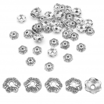 Шапочки для Бусин з Металу, Квітка, Колір: Античне Срібло, Розмір: 6х2мм, Отвір 1мм, (13WB16767)