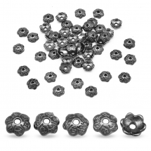 Шапочки для Бусин з Металу, Квітка, Колір: Збройна Сталь, Розмір: 6х2мм, Отвір 1мм, (13WB16769)