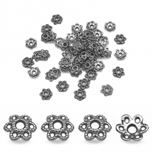 Шапочки для Бусин з Металу, Квітка, Колір: Збройна Сталь, Розмір: 6х1.5мм, Отвір 2мм, (13WB16774)