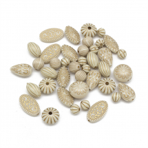 Намистини Акрилові "Париж", з Малюнком Металік Золото, Мікс Форм, Колір: Бежевий, Розмір: 7.5~21x4~10мм, Отвір 1.5~2.5мм, (13WB16776)