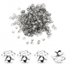 Шапочки для Бусин Залізні, Квітка, Колір: Платина, Розмір: 6х1мм, Отвір 1мм, близько 940шт / 25г, (13WB16791)