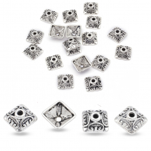 Шапочки для Бусин, Сплав, Квадратні, Колір: Античне Срібло, Розмір: 10х10х5мм, Отвір 2мм, (13WB16834)