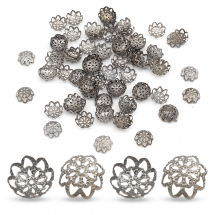 Шапочки для Бусин Залізні, Квітка, Колір: Збройна Сталь, Розмір: 10х4мм, Отвір 1мм, (13WB16846)