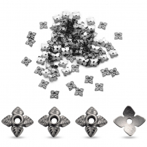 Шапочки для Бусин, Сплав, Квітка, Колір: Збройна Сталь, Розмір: 6х6х2мм, Отвір 1мм, (13WB16848)