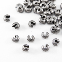 Намистини Кришки крімп, Латунь, Оболонки для затискних Бусин стопери, Колір: Збройна Сталь, Розмір: 5х4мм, Отвір 2.2мм, (13WB17017)