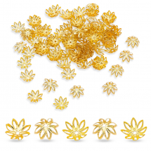 Шапочки для Намистин Залізні, Квітка, Філігранні, Золото, 10х4мм, Отвір 1.5мм, (13WB17182)