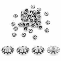 Шапочки для Бусин з Металу, Квітка, Колір: Античне Срібло, Розмір 8х3мм, Отвір 1мм, (13WB17195)