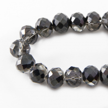 Намистини Скло з гальваніки, Грановані, Рондель, напів, Колір: Чорний, Розмір: 10х7.5мм, Отвір 2мм, близько 72шт / 54см / нитка, (13WB17210)