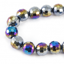 Намистини Скло з гальваніки, Грановані, АВ-колір, Круглі, Колір: Чорний, Діаметр 10мм, Отвір 1мм, близько 72шт / 72см / нитка, (13WB17300)