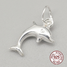 Srebro 925 Zawieszki Wisiorki, Delfin, Charms, Elementy do Biżuterii, 13x8x3mm, Otwór: 2mm, 1szt (13WB17894)