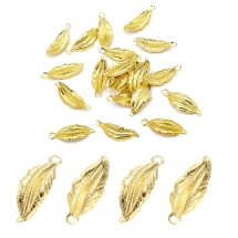 Кулон Лист, Залізний, Колір: Світле Золото, Розмір: 26x9x1мм, Отвір 2.5мм, (13WB18291)