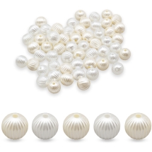 Перли Намистини Акрилові, Глянцеві, Круглі Рифлені, Мікс, Колір: Білий / слонова кістка, Розмір: 10мм, Отвір: 2 мм, близько 50шт / 25г, (13WB18808)