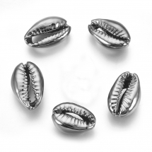 Намистини Морські Мушлі Каурі, з Гальванічним Покриттям, Колір: Збройова Сталь, Розмір 15-20x10-12x5-6мм, Отвір 12-14x2-3мм, (13WB18813)