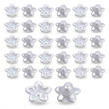 Koraliki Perły Kwiatki z Plastiku ABS, Lśniące, Biały, 10x10.5x5mm, 100 szt (13WB18840)