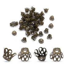 Конус Шапочки для Бусин, Залізні, Квітка, Колір: Бронза, Розмір: 9х8мм, Отвір 1.2мм, (Q5WB1074)