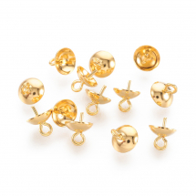 Тримач з Шапочкою під намистини з роззявлений, Нержавіюча Сталь, Колір: Золото, Розмір: 7х6мм, Пін 0.7мм, Отвір 1.5мм, (13WB18998)