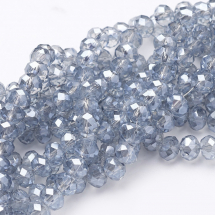 Намистини Гальваніка Скло, Грановані, Рондель, Колір: Світло-блакитний, Розмір: 6х4мм, Отвір: 1мм, близько 100шт / 40см / нитка, (13WB19353)