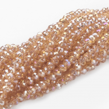 Намистини Гальваніка Скло, Грановані, Рондель, Колір: Пісочний, Розмір: 6х4мм, Отвір: 1мм, близько 100шт / 40см / нитка, (13WB19360)