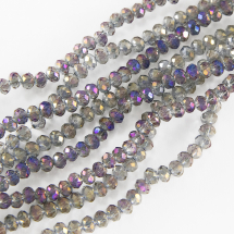 Намистини Гальваніка Скло, Грановані, Рондель, Колір: Фіолетовий, Розмір: 4х3мм, Отвір: 1мм, близько 140шт / 42см / нитка, (13WB19366)