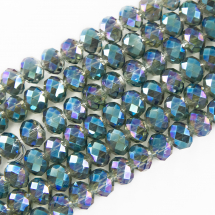 Намистини Гальваніка Скло, Грановані, Рондель, Колір: Бірюзовий, Розмір: 8х5мм, Отвір: 1мм, близько 72шт / 36см / нитка, (13WB19370)