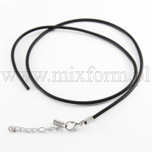 Baza do Naszyjnika, Gumowy Sznurek z Okuciami, Żelazne, Długość 48cm, grubość 2mm, 5szt (13WB19502)