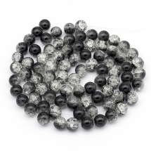 Koraliki Szklane Crackle, Okrągłe "Szkło Tłuczone", Czarne, 10mm, Otwór 1.3-1.6mm, 75szt/76cm/sznur (13WB19553)