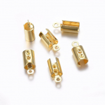 Концевики-затискачі для Шнура, Нержавіюча Сталь, Цет: Золото, Розмір: 11х5.5х4.5мм, Внутрішній Діаметр 4-4.5мм, Отвір 1.2мм, (13WB19770)