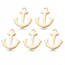 Zawieszka Wisiorek Kotwica, Stal Nierdzewna, Złoto, 16x13x1mm, Otwór 1.5mm, 5szt (13WB19815)