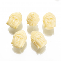 Намистини з Смоли, Голова Будди, Колір: Світло-лимонний, Розмір: 18.5х14х12мм, Отвір 1.5мм, (13WB19932)