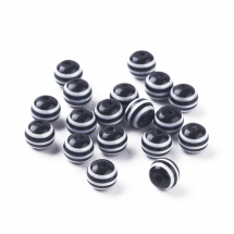 Намистини з Смоли, Круглі, Смугасті, Колір: Чорний, Розмір: 6х5мм, Отвір 1.8-2мм, (13WB19951)