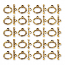 Zapięcie Toggle Stop Metalu 16x13mm, Różdżka, 18x6mm, Otwór 2mm, Antyczne Złoto, 20szt (13WB20776)