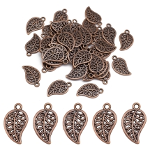 Zawieszka Liść, Styl Tybetański, Stop Metalowy, Miedź, 18x10x1mm, 50 szt (13WB20862)