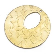 Кулон Круглий Плоский, Нержавіюча Сталь, з Текстурою Зірка, Колір: Золото, Розмір: 35.3х1мм, Отвір 1.4мм, (13WB20881)