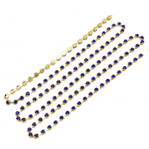 Стразовий Ланцюг Декоративний, Клас А, Золото/Сапфір, 3.5мм, близько 240шт/1.5м, (13WB20895)