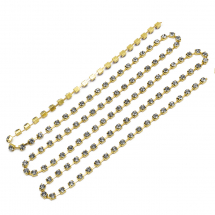 Стразовий Ланцюг Декоративний, Клас А, Золото/Чорний Діамант, 3.5мм, близько 240шт/1.5м, (13WB20909)