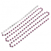 Стразовий Ланцюг Декоративний, Клас А, Срібло/Роза, 2.6мм, близько 240шт/1.1м, (13WB20917)