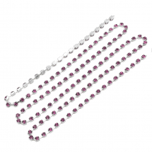 Стразовий Ланцюг Декоративний, Клас А, Срібло/Рожевий, 2мм, близько 360шт/1.1м, (13WB20918)