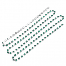 Стразовий Ланцюг Декоративний, Клас А, Срібло/Смарагд, 2мм, близько 360шт/1.1м, (13WB20919)