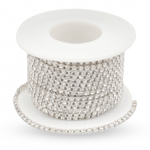 Taśma Łańcuszek Ozdobny z Cyrkoniami, Srebrny/Kryształ, 2mm, około 9m/szpula (13WB20936)