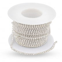 Стразовий Ланцюг Декоративний Срібло/Кришталь, 2.3мм, близько 9м/котушка, (13WB20937)